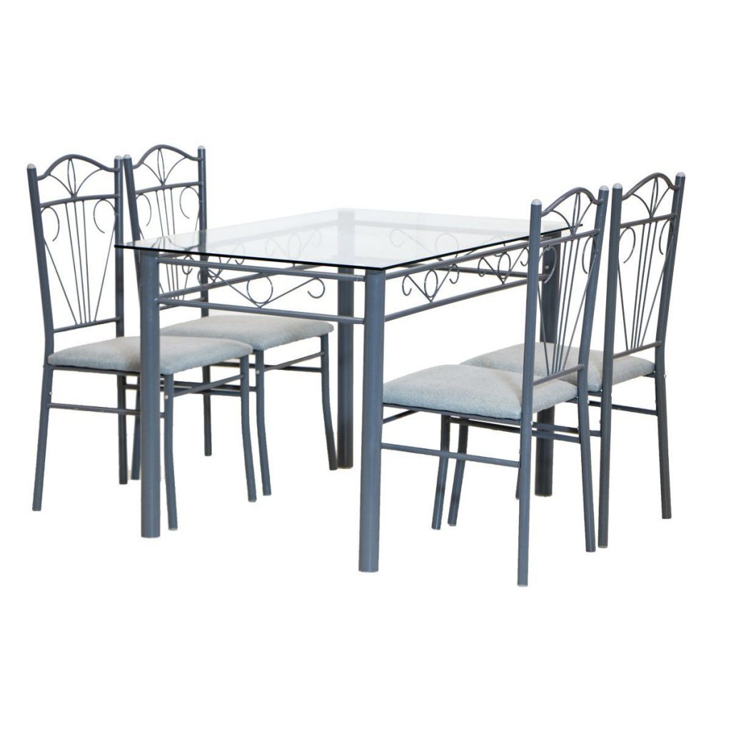 Juego de Comedor Metálico Gris – 4 Puestos – Ferrisariato